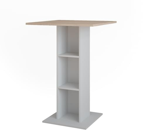Vicco Bartisch Repose, Weiß/Sonoma, 75 x 75 cm | zur Verwendung als Stehtisch mit höhenverstellbaren Einlegeböden