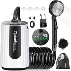 Tipkook Campingdusche mit Pumpe, 10000mAh Campingdusche Tragbare | wiederaufladbarem, intelligenter Digitalanzeige, Camping Dusche für Garten, Reisen, Haustierwäsch, Autowäsche