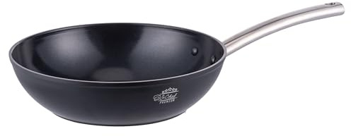 SìChef Premium Wok/Nudelsieb 28 cm aus geschmiedetem Aluminium, Keramik-Antihaftbeschichtung, Vollinduktionsboden, SìChef Premium