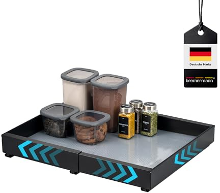 bremermann Teleskopschublade mit Einlegeboden, ausziehbar, verstellbare Breite von 31-51 cm, Auszugschienen zum Kleben oder Bohren Küchenschublade zum Nachrüsten, aus schwarzem Metall (Schwarz)