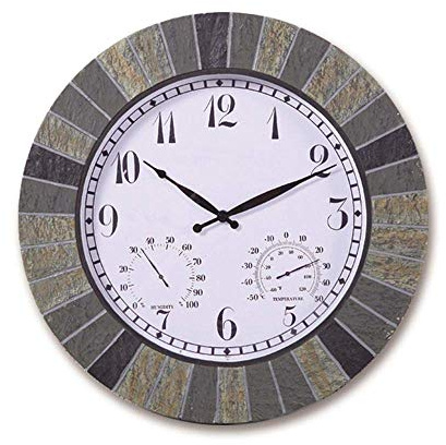 XJBTBA Impermeabile, Grandi con Orologi Esterno Temperatura umidità per l'umidità montata Parete da Giardino e Resina Esterna a Prova Polvere Rotonda di 14 Pollici Come