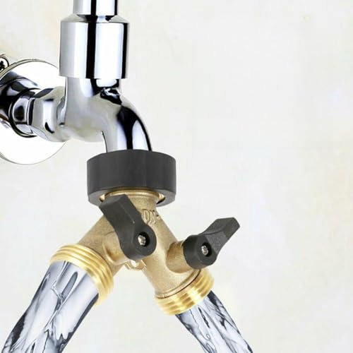 FUANA 2 Wege Messing Wasserhahn Adapter Y Splitter für Waschmaschine und Gartenschlauch mit Absperrventilen 1 x Anschluss Türschloss