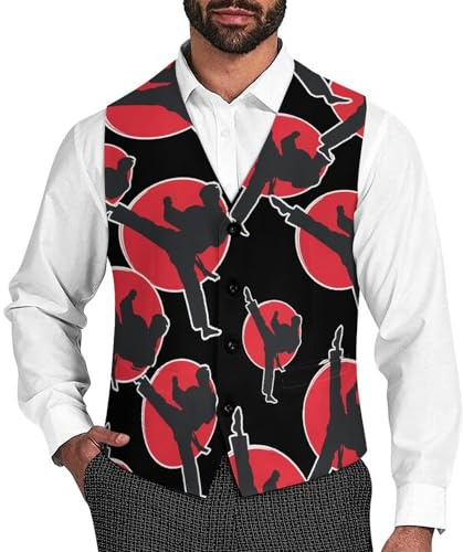 Karate Silhouette Suit Vest for Men Slim Fit Business Dress Waistcoat for Suits Tuxedo