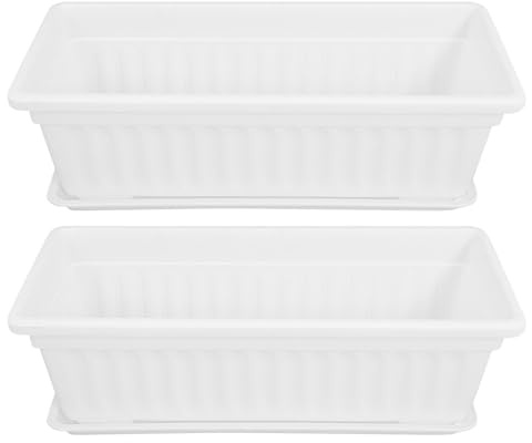 Abaodam Jardinière Rectangulaire en Plastique pour Plantes, Bac à Légumes de Balcon, 2 Pots avec Soucoupes, Résistant et Solide
