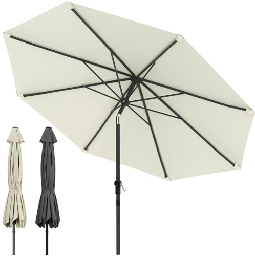 Huracan Sonnenschirm 350cm, Groß Gartenschirm Wasserabweisende Ampelschirm ohne Ständer, Neigbar Strandschirm UV-Schutz, Windfest Balkonschirm mit Handkurbel Marktschirm für Balkon Garten Terrasse