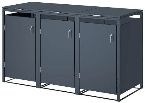Mülltonnenbox 3er bis 240L – Mülltonnenverkleidung aus verzinktem Stahl in Anthrazit – Mülltonnenhaus für 3 Tonnen (120L & 240L) – Wetterfest, UV-beständig, abschließbar