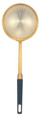 SWETRACE Cuchara Coladora Pequeña para Freír de Acero Inoxidable Mango Largo, Skimmer Práctico Dorado para Olla Caliente, Espumadera Metálica Resistente para Cocina Doméstica