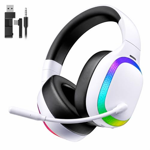 Gvyugke Gaming Headset,2.4Ghz Wireless Gaming Headset for PC, Mac, Bluetooth 5.4 Gaming Headphones with Noise Canceling Mic, 70H Battery, Surround Sound, Lay-Flat & Foldable | Gaming Headphones with Noise Canceling Mic, Bluetooth 5.4, 70H Battery, Surround Sound, Lay-Flat & Foldable