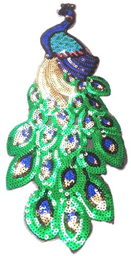Strass Glitzer Pfau Aufnäher groß Patches Applikation Aufnäher mit Pailletten Glitzer für Frauen Kleider zum aufnähen  Gltzer Pfau 40 x 16 cm gross 