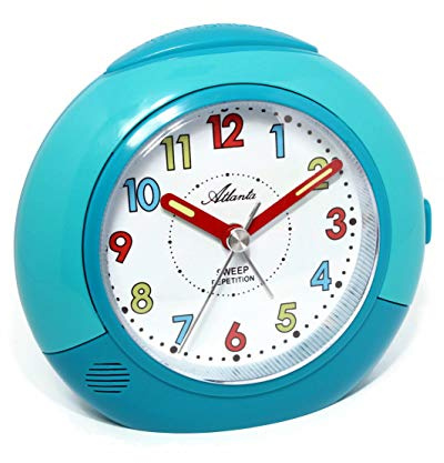 Atlanta Kinderwecker ohne Ticken Leisegang Quarz Licht Snooze (Blau B)