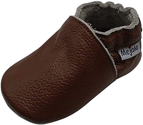 Mejale Premium Weiche Leder Lauflernschuhe Krabbelschuhe Babyschuhe Mokassin (6-12 Monate, Braun,M)