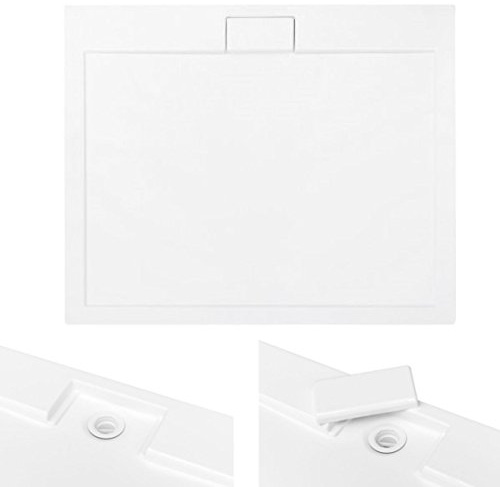 VBChome Duschwanne Duschtasse SUPERFLACH Quadrat 80x80 weiß glatt + Ablaufgarnitur Viega fi50 BAD SET Abdeckplatte Sanitär-Acryl