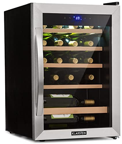 Klarstein Weinkühlschrank, Getränkekühlschrank Schmal, Kühlschrank mit Glastür, Getränkekühlschränke Freistehend, Weinkühlschrank Klein, Weinkühlschränke 1 Zone, UV-Schutz, 4-18 °C, 19 Flaschen