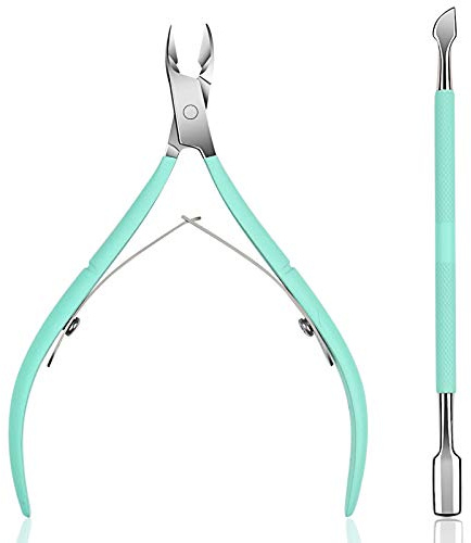Ejiubas Cuticle Trimmer with Cuticle Pusher Cuticle Nipper Professional Grade Stainless Steel Cuticle Remover Cutter Clipper Durable Pedicure Manicure Tools (Green)