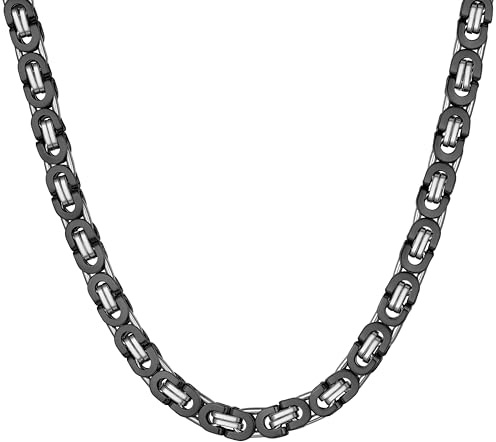 ChainsHouse Königskette für Herren Damen Halskette Edelstahl Plattenkette Byzantinische Kette 6/8/10MM Kaiser Kette Silber/Gold/Schwarz Herrenkette Halsreif Halsschmuck, Kettenlänge 46-76CM