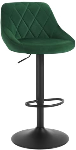 WOLTU Barhocker 1er Set, Barstuhl Höhenverstellbar, Samtsitz, Dunkelgrün | Drehbarer Bar Stool mit Rückenlehne und Fußstütze, rutschfeste Metallfüße, für Küche und Hausbar