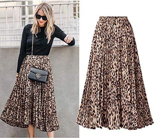Jupe Longue Femme Taille Haute Élastique Leopard Boho Chic Plissée Vintage Lady Maxi Occasionnels Slim Élégant Mode Sexy Femmes Bas,Pour Le Beach Party De Bureau Voyage Bohème Usure Quotidienne,