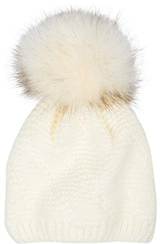 styleBREAKER Unisex Strick Bommelmütze Fleece | Fein gestricktes Gewebe, Fake-Fur-Pompon (Ø 12 cm), wärmendes Innenfutter, Bundweite 23 cm, dehnbar für 46-60 cm Kopfumfang.