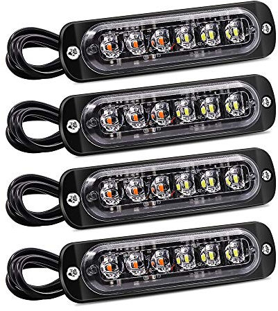 YnGia 4PCS lumières flash stroboscopiques, 6 LED d'avertissement de danger d'urgence clignotant lumière étanche orange et blanche balise de panne barre lumineuse 12V 24V pour camion de voiture