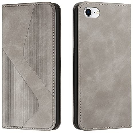 NEXCURIO Handy Hülle für Apple iPhone 7 / iPhone 8 / iPhone SE 2020 2022 Handyhülle mit Kartenfäch Klapphülle Klappbar Schutzhülle Leder Flip Wallet Case Cover Tasche Handytasche - Grau