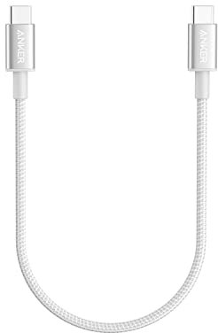Anker New Nylon USB-C to USB-C Cable (1 ft, 60W), USB 2.0 Type C Charging Cable for MacBook Pro 2020, iPad Pro 2020, iPad Air 4, Samsung Galaxy S21, Nintendo Switch, Pixel, LG, and More (Silver, 1ft)