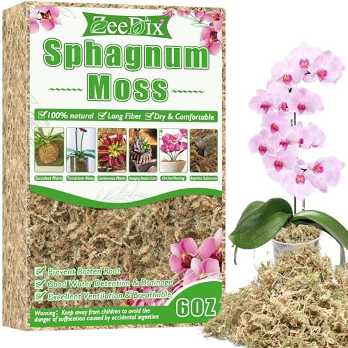 ZeeDix 170g Sphagnum Moos für Pflanzen, Natürliches Langfaser Sphagnummoos | Torfmoos in Großpackung für fleischfressende Pflanzen, Orchideen, Sukkulenten und Reptilien (12L hydratisiert)