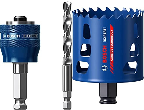 Bosch Professional 1x Expert Power Change Plus Lochsäge-Systemadapter (Ø 7,15 mm) + 1x Expert Tough Material Lochsäge (für Holz mit Metall, Ø 70 mm, Zubehör Schlagbohrmaschine)