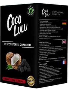 Gs1 UK Coconut Charcoal BBQ Accessories Hookah Coals Natural Coconut Charcoal Hookah Shisha Narguile Coal 1Kilogram 72 PCS Charcoal Briquettes 25mm Cubes, Black, 25x25x25