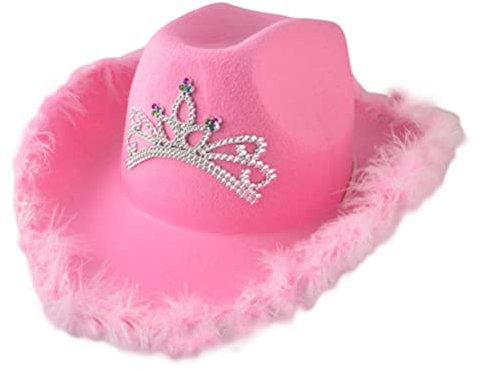 Tumnea Pink Cowboyhut Filz Cowboyhut mit Hals Kordelzug Cosplay Party Kostüm Zubehör Play Dress-Up für Frauen