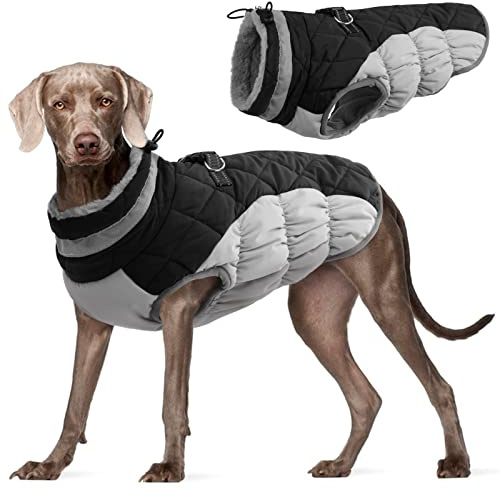 Kuoser Hundejacke Hundemantel für Große Hunde Winterweste Wasserdicht, XL | Wasserdichter Wintermantel Hund, Warme Hunde Winterjacke mit Reißverschluss, Reflektoren, D-Ring und verstellbarem Kordelzug