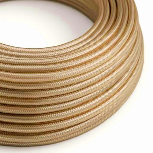 LEDSone 16.4ft Vintage 2 Core Round 18 Gauge Light Gold Cable Fabric Cloth Covered Electrical Wire, 5m 2 Conductors Lamp cable Modern Cloth Covered Wire for Pendant Light Bulb Industrial DIY Project.