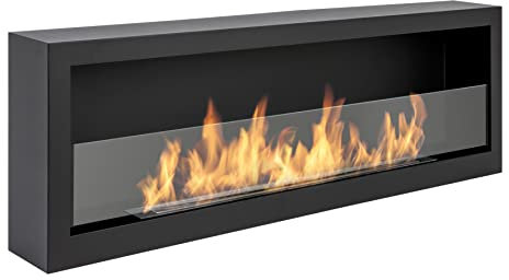 Biokamin S-Line Box 120 cm Bioethanol-Kamin 1200 mm Mattschwarz Wandmontierter Bioethanol-Kamin mit eingebauten