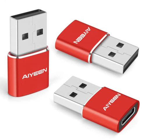 Adaptateur USB C Femelle vers USB A mâle amélioré, convertisseur de Type C vers USB A pour iWatch 7, MacBook, iPhone 12 13 14 Pro Max, iPad Mini 6, Samsung Galaxy S22 (Lot de 3 Rouges)