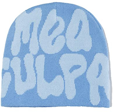 ECLUSE Y2k Damen Jacquard Strickmütze MEA Culpas Beanie Mode Vielseitige Wollmütze Herbst und Winter Anti-Kälte Warme Strickmütze