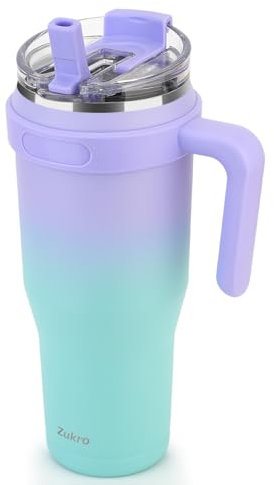 Zukro 50 oz Tumbler With Handle And Straw, Leak-proof Closable Flip Straw Lid, Insulated Stainless Steel Water Bottle for Hot & Cold Drinks, Large Travel Mug Fit in Cup Holder, Dishwasher Safe