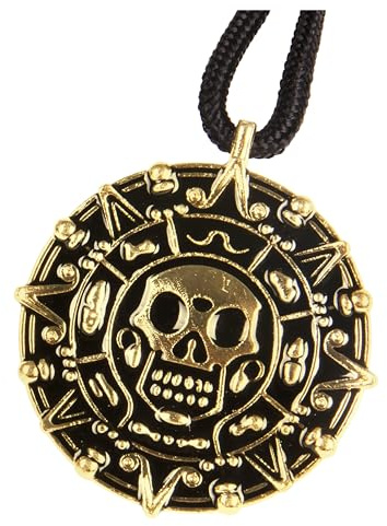 Giraffe Manufacturing Medallion Pirate Skull Necklace Pendant with Black Cord Gold Pirate Accessories Women, Pirates Cosplay Halloween Jewelry for Women & Men Easter Costume Parties & Gifts