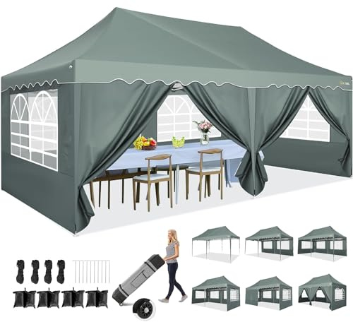 HOTEEL Barnum Pliant 3x6 Professionnel avec 6 Parois LatéRales Tonnelle Pliante 3x6 ImperméAble Tonnelle De Jardin Exterieur Tente De Reception, UV50+, avec Sacs à roulettes Et 4 Sacs De Sable