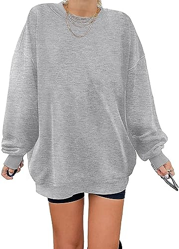 Sweatshirt dam Los Angeles tröja överdimensionerad långärmad tröja rund hals basic lösa toppar utan huva tonåring flickor vintage toppar skjortor, LJUSGRÅ, M
