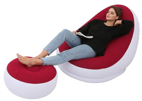 Alomejor Aufblasbarer Stuhl, Faltbar, Beflocktes PVC, Bequem mit Fußhocker, Aufblasbarer Lounge-Stuhl für Outdoor-Camping-Reisen (Rot)
