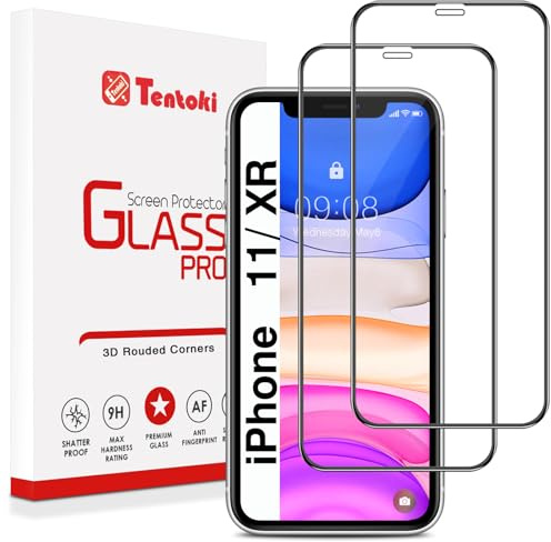 Tentoki Schutzfolie für Panzerglas iPhone 11 / iPhone XR,[Vollständige Abdeckung, 9H Härte] Ultra Transparent Displayschutz Panzer schutz glas- Schwarz | 9H Härte Full Screen Folie, Stoßfest Kratzfest Blasenfreie Anti-Fingerabdruck, Kompatibel mit Hülle, Transparenz 6,1 Zoll