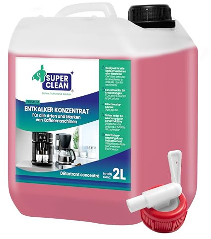 SUPER CLEAN 2000ml Universal Entkalker Kaffeevollautomat - Flüssig - Für alle Maschinen & Marken - 20 x Entkalkung - Effektiver Flüssigentkalker von Kaffeemaschinen, Wasserkocher & Duschen