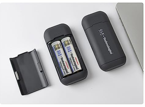 GLK-Technologies® 2X Akku 3200 mAh 3,7V gratis 3in1 Ladegerät/PRO/Aufbewahrungsbox mit LED Anzeige Externer Akku USB-C Inpud