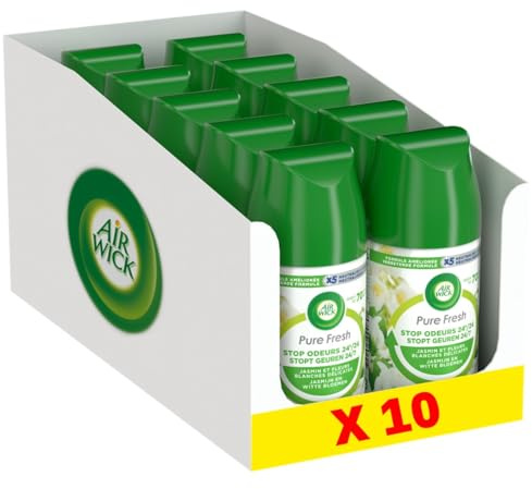 Airwick Desodorisant Maison Recharge Diffuseur FreshMatic Pure Fresh Jasmin - Lot de 10