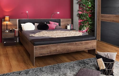 möbelando Bettanlage >Bellevue< in Schwarz Eiche/Schlammeiche - 284,6x96,5x208,7 (BxHxT)