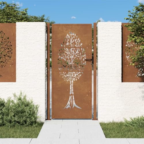ShGaxin Gartentor aus Cortenstahl, Baum-Design, 105 x 205 cm, Gartentüren, Außentüren, Gartenzaun, Gitter für Eingangstüren 153165