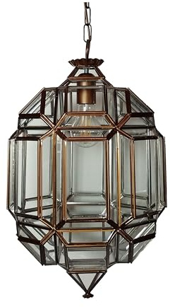 Artesania Gutierrez Farol Vintage Granadino, Elegante, Marroquí, Acogedor, Metal, Vidrio Transparente, Gran Tamaño