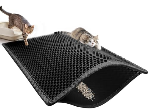 Pieviev Kattsandlåda Matta XXL, Kattsandsmatta, Stor Kattsandslåda Underlägg i Honeycomb-design, Wattentät Dyna för Kattsandlåda, Dubbel EVA-matta för Uppsamling av Kattsand (Svart 89 x 61 cm)
