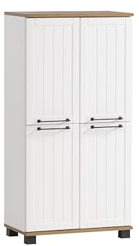 Schildmeyer Highboard Jelda 154232, matt weiß/Eiche Landhaus Dekor, 59,8 x 32,6 x 116,9 cm