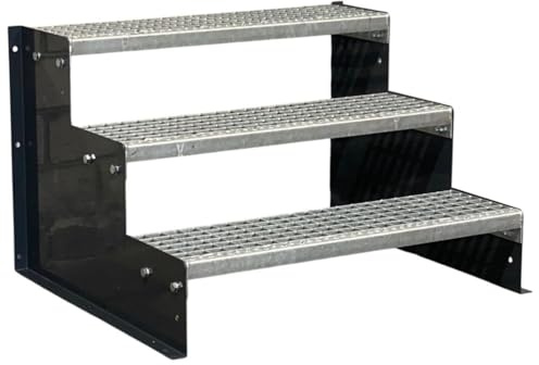 SRM Design 3 Stufen Standtreppe Wangentreppe Gitterrosttreppe Außentreppe Industrietreppe Modell 2 anthrazit 18 cm Stufenhöhe, 100 cm Breite, 54 cm Höhe ohne Geländer