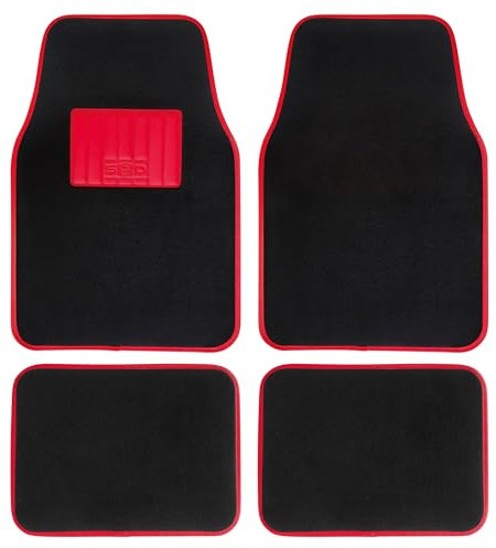 S SUMEX Alfombrillas de Moqueta Universales para Coche Alfombra con Talorena de Goma Borde Color Rojo Alfombrillas Antideslizantes y Lavables Delanteras 45x65cm Traseras 44x33cm